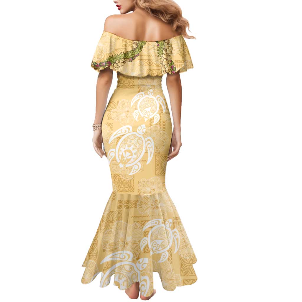 Aloha Honolulu Festival Family Matching Mermaid Dress and Hawaiian Shirt Hawaii Kapa Mix Flowers Lei