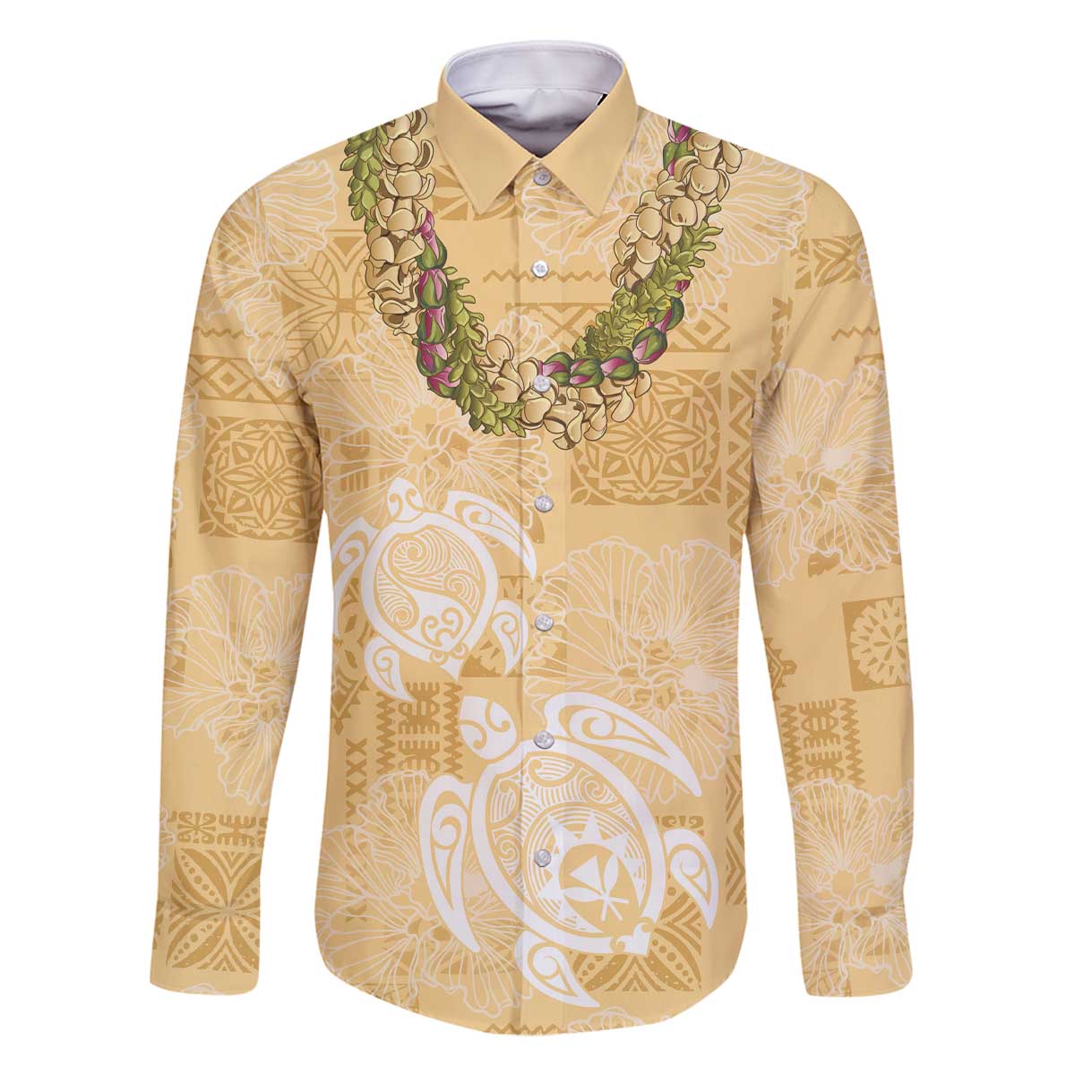 Aloha Honolulu Festival Family Matching Off The Shoulder Long Sleeve Dress and Hawaiian Shirt Hawaii Kapa Mix Flowers Lei