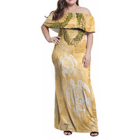 Aloha Honolulu Festival Family Matching Off Shoulder Maxi Dress and Hawaiian Shirt Hawaii Kapa Mix Flowers Lei