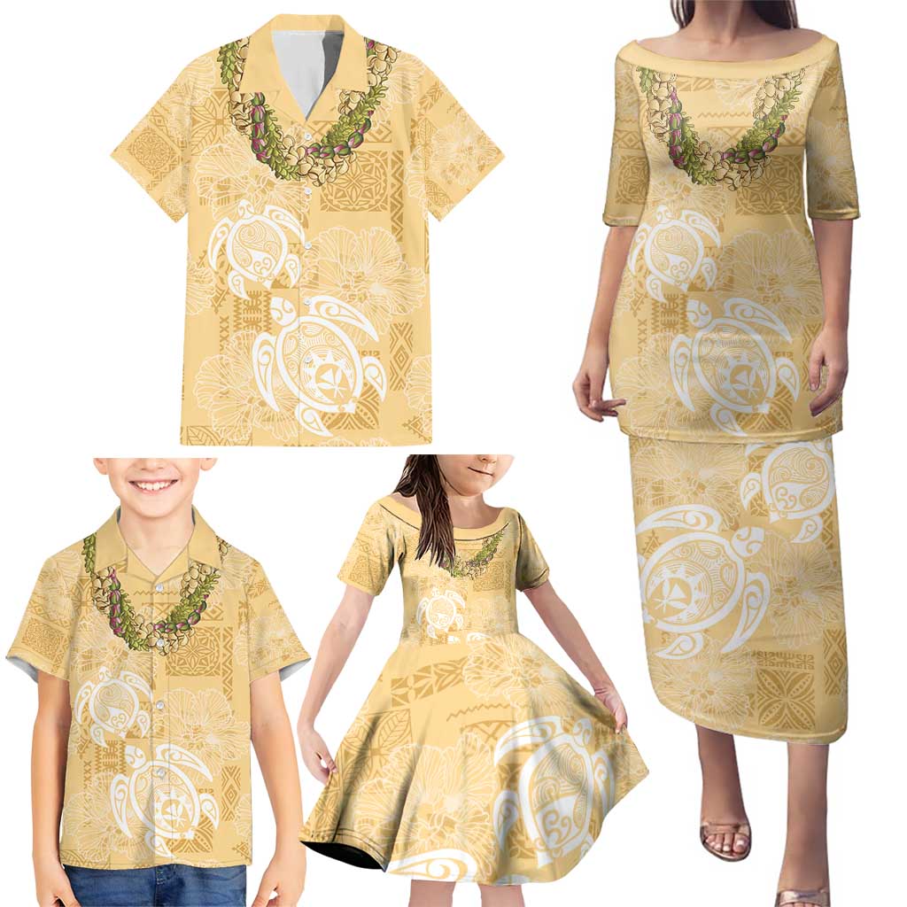 Aloha Honolulu Festival Family Matching Puletasi and Hawaiian Shirt Hawaii Kapa Mix Flowers Lei