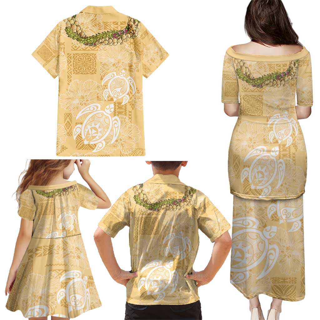 Aloha Honolulu Festival Family Matching Puletasi and Hawaiian Shirt Hawaii Kapa Mix Flowers Lei