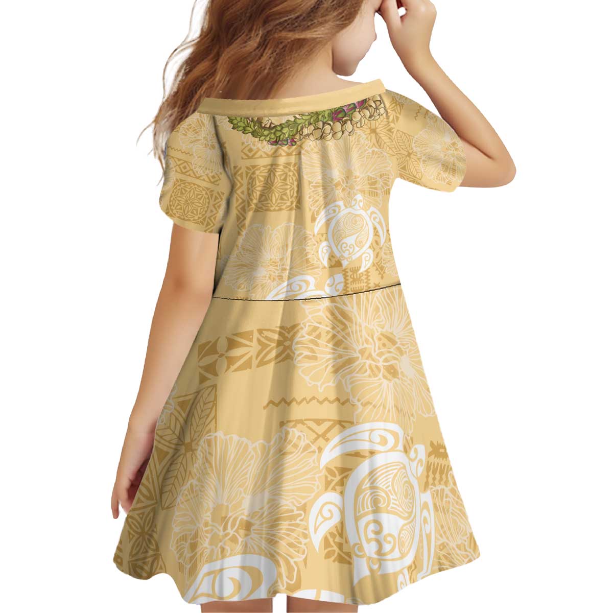 Aloha Honolulu Festival Kid Short Sleeve Dress Hawaii Kapa Mix Flowers Lei LT7 - Polynesian Pride
