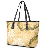 Aloha Honolulu Festival Leather Tote Bag Hawaii Kapa Mix Flowers Lei