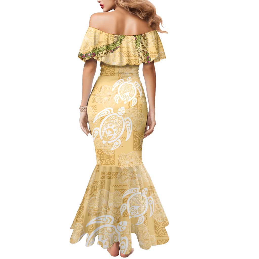 Aloha Honolulu Festival Mermaid Dress Hawaii Kapa Mix Flowers Lei