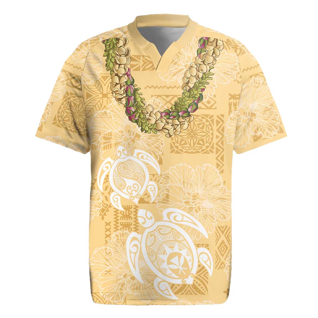 Aloha Honolulu Festival Rugby Jersey Hawaii Kapa Mix Flowers Lei