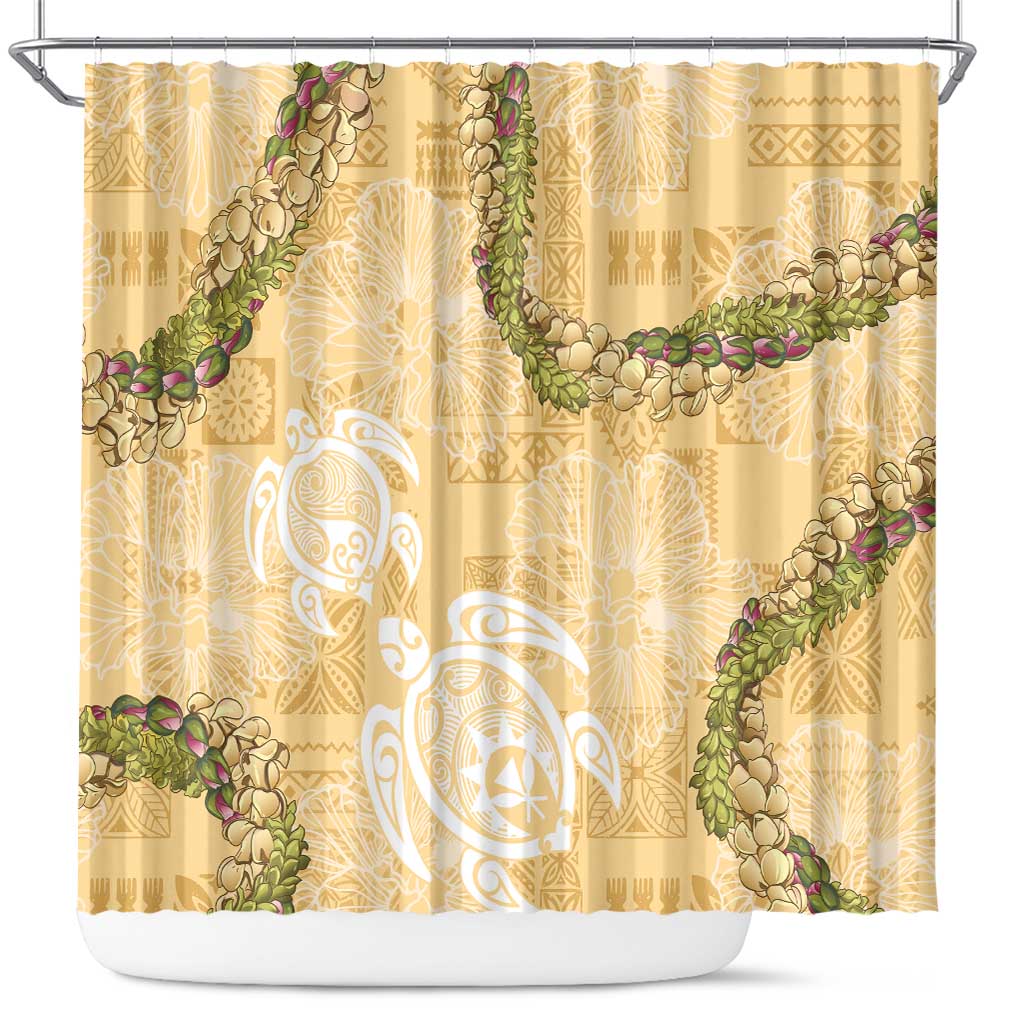 Aloha Honolulu Festival Shower Curtain Hawaii Kapa Mix Flowers Lei