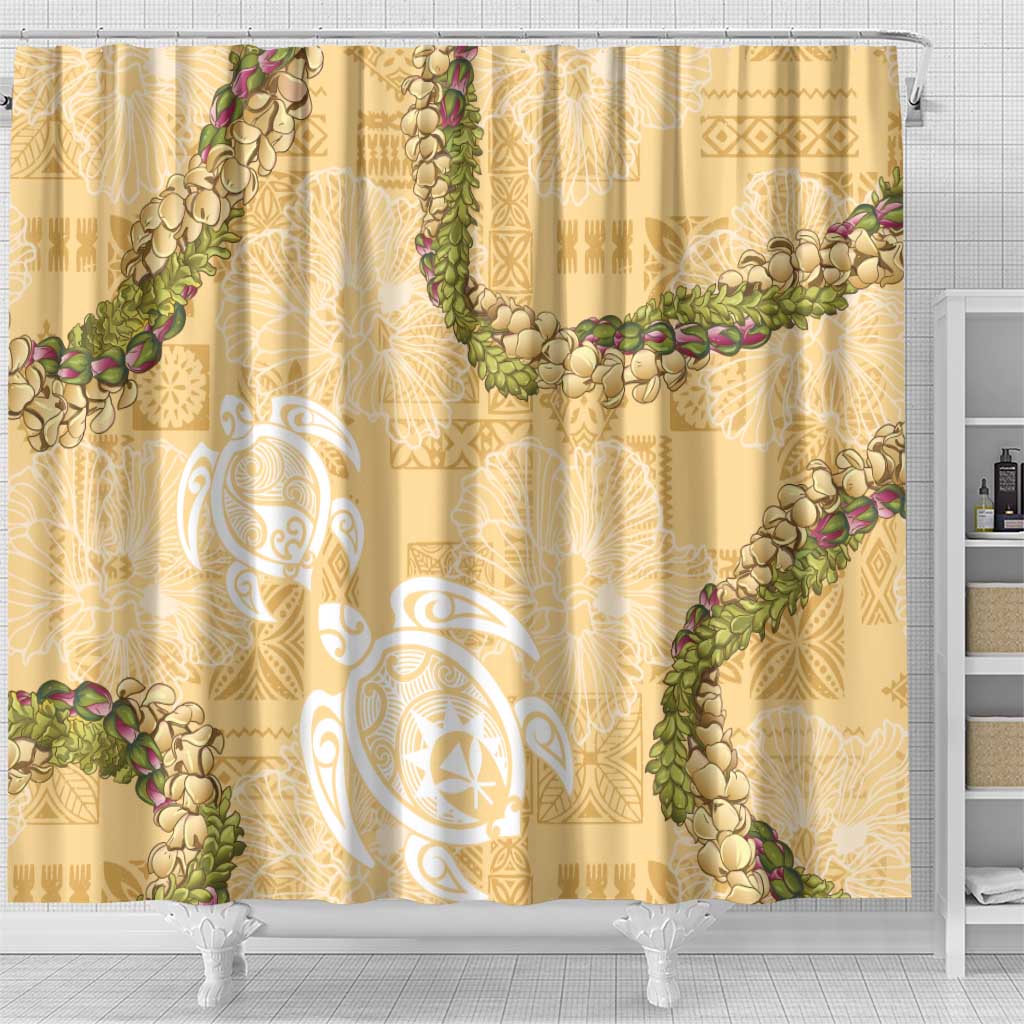 Aloha Honolulu Festival Shower Curtain Hawaii Kapa Mix Flowers Lei