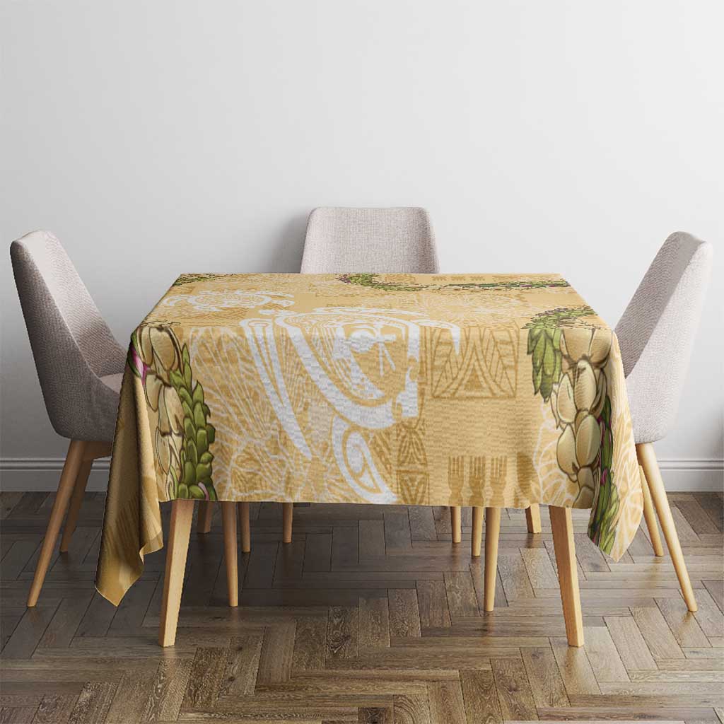 Aloha Honolulu Festival Tablecloth Hawaii Kapa Mix Flowers Lei