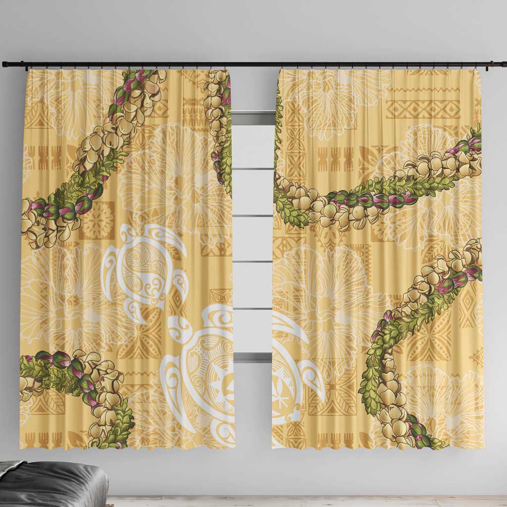 Aloha Honolulu Festival Window Curtain Hawaii Kapa Mix Flowers Lei