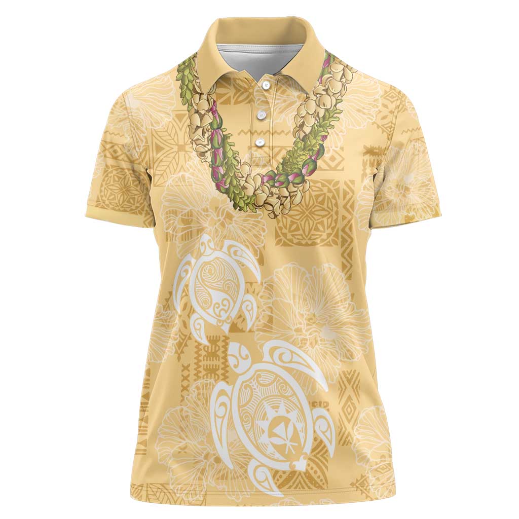 Aloha Honolulu Festival Women Polo Shirt Hawaii Kapa Mix Flowers Lei