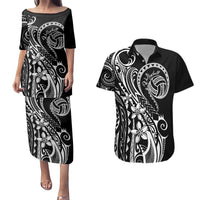 Polynesia Beach Volleyball Personalized Couples Matching Puletasi and Hawaiian Shirt Basic