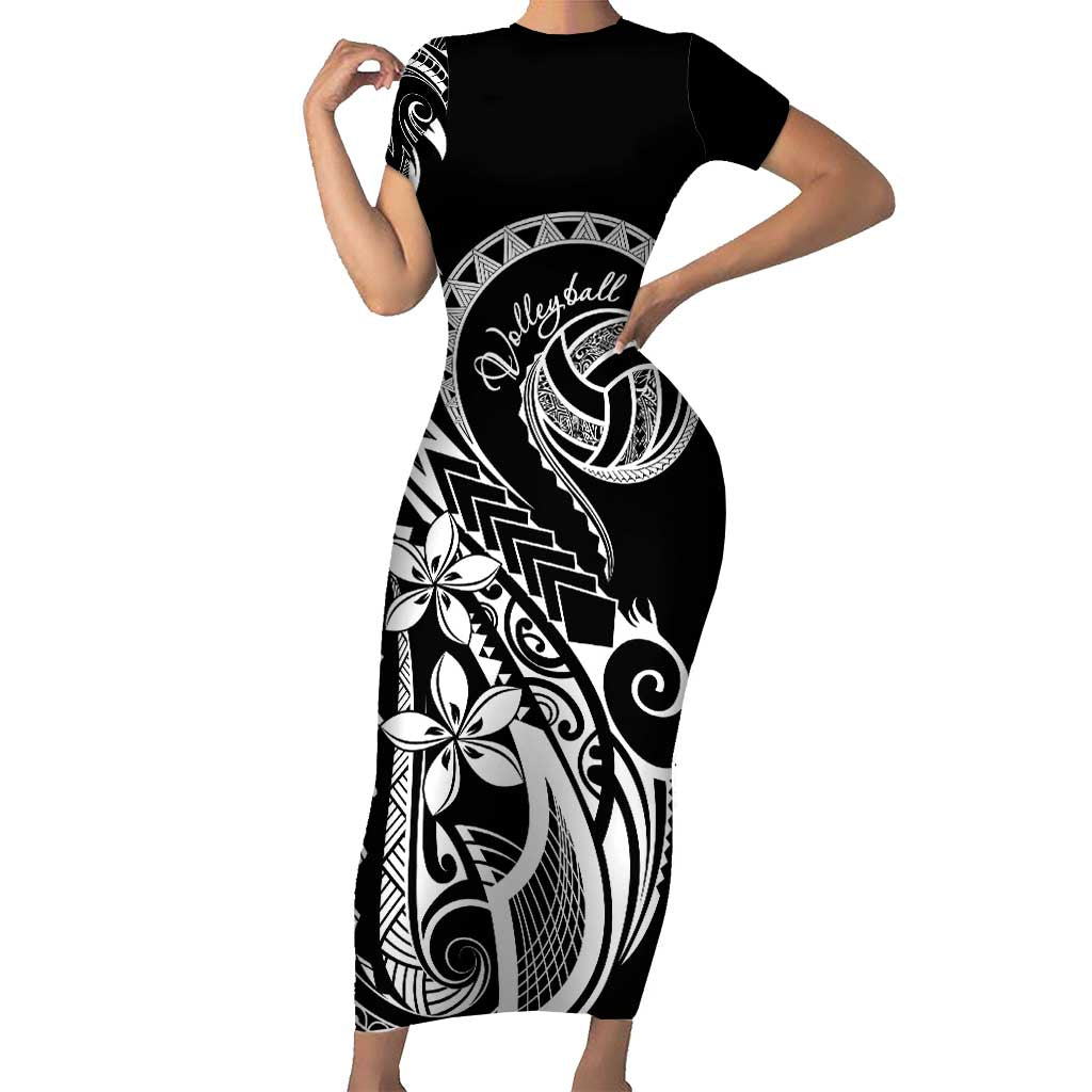 Polynesia Beach Volleyball Personalized Short Sleeve Bodycon Dress Basic LT7 Long Dress Black - Polynesian Pride