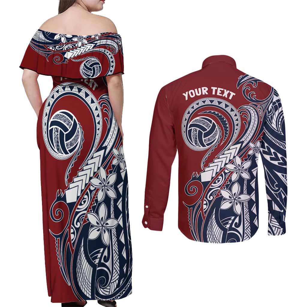 Polynesia Beach Volleyball Personalized Couples Matching Off Shoulder Maxi Dress and Long Sleeve Button Shirt Special