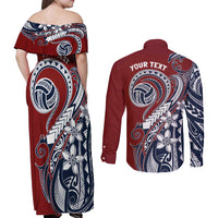 Polynesia Beach Volleyball Personalized Couples Matching Off Shoulder Maxi Dress and Long Sleeve Button Shirt Special