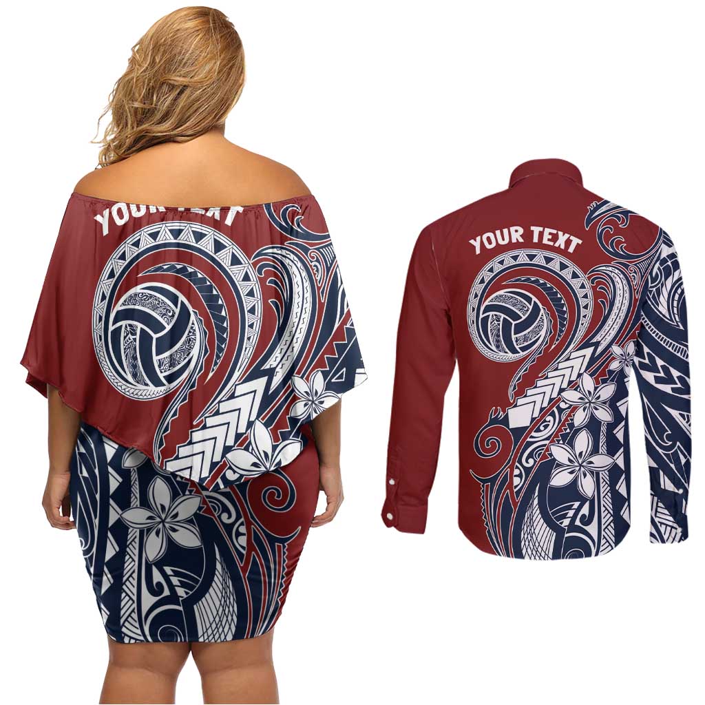 Polynesia Beach Volleyball Personalized Couples Matching Off Shoulder Short Dress and Long Sleeve Button Shirt Special