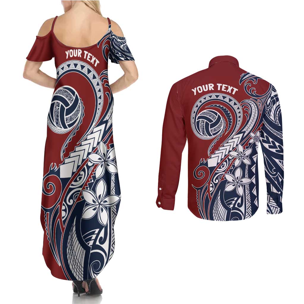 Polynesia Beach Volleyball Personalized Couples Matching Summer Maxi Dress and Long Sleeve Button Shirt Special