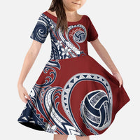 Polynesia Beach Volleyball Personalized Kid Short Sleeve Dress Special LT7 KID Red Blue - Polynesian Pride