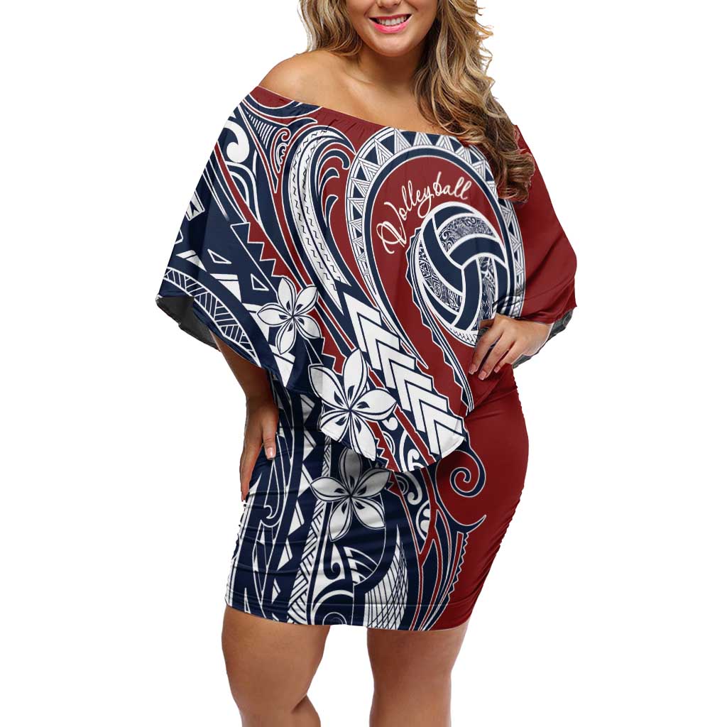 Polynesia Beach Volleyball Personalized Off Shoulder Short Dress Special LT7 Women Red Blue - Polynesian Pride