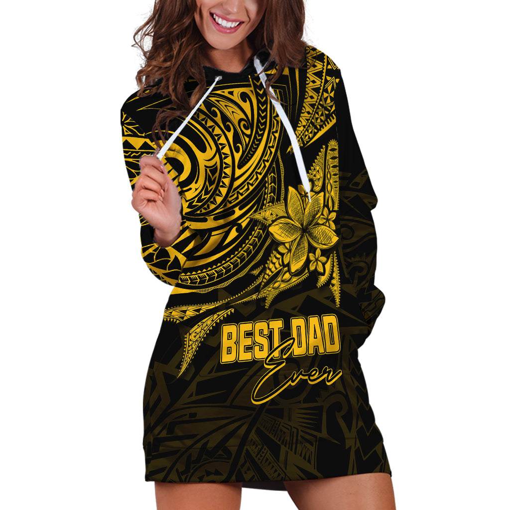 Personalised Father's Day Polynesian Hoodie Dress Best Dad Ever - Gold LT7 Gold - Polynesian Pride