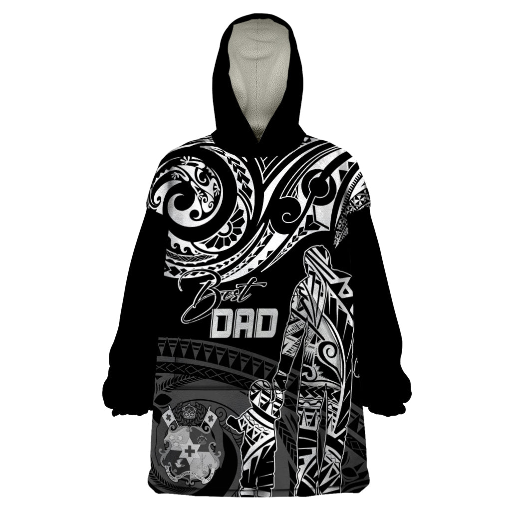 Personalised Father's Day Tonga Wearable Blanket Hoodie Polynesian Dad & Kid LT7 One Size Black - Polynesian Pride