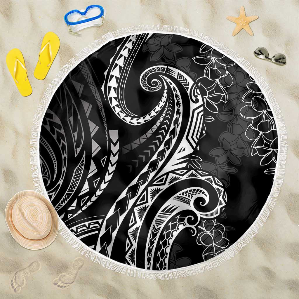 Polynesia Plumeria Lei Beach Blanket Black Curves Motif
