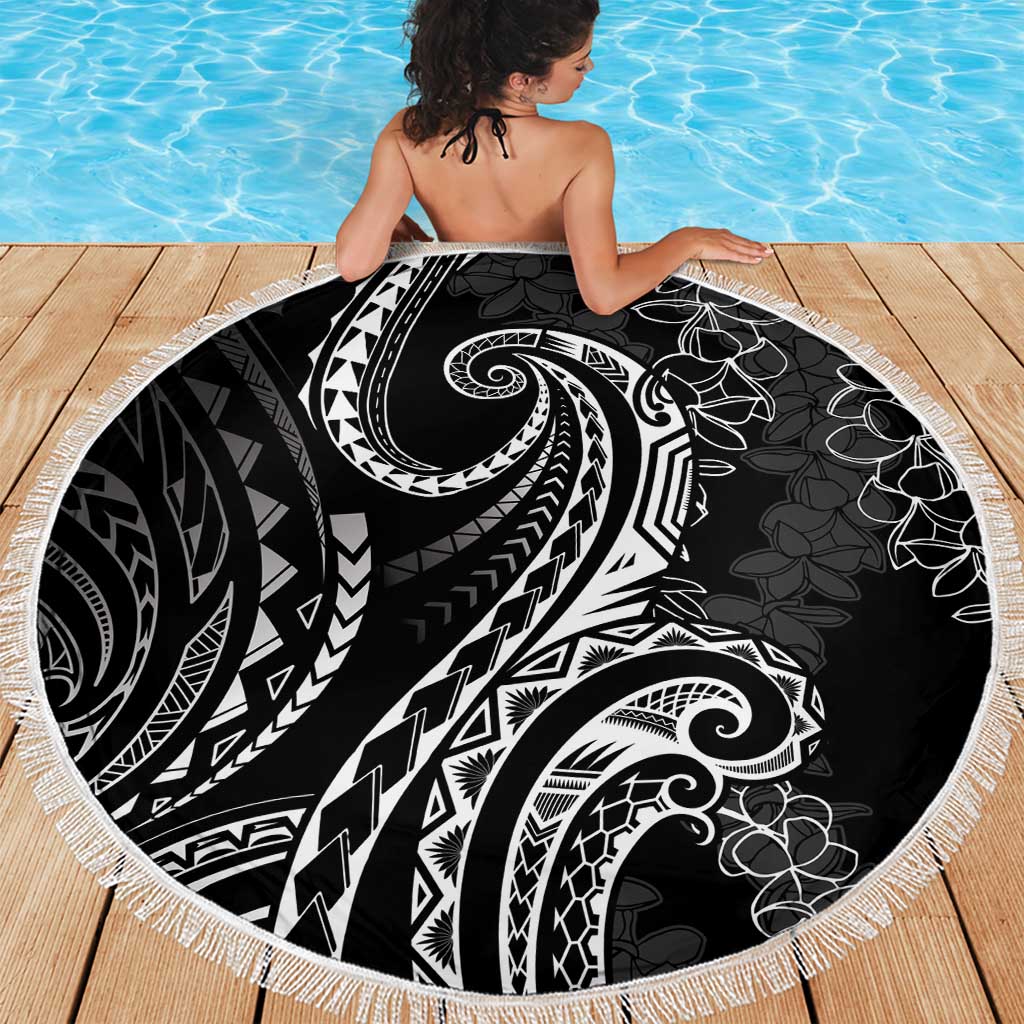 Polynesia Plumeria Lei Beach Blanket Black Curves Motif