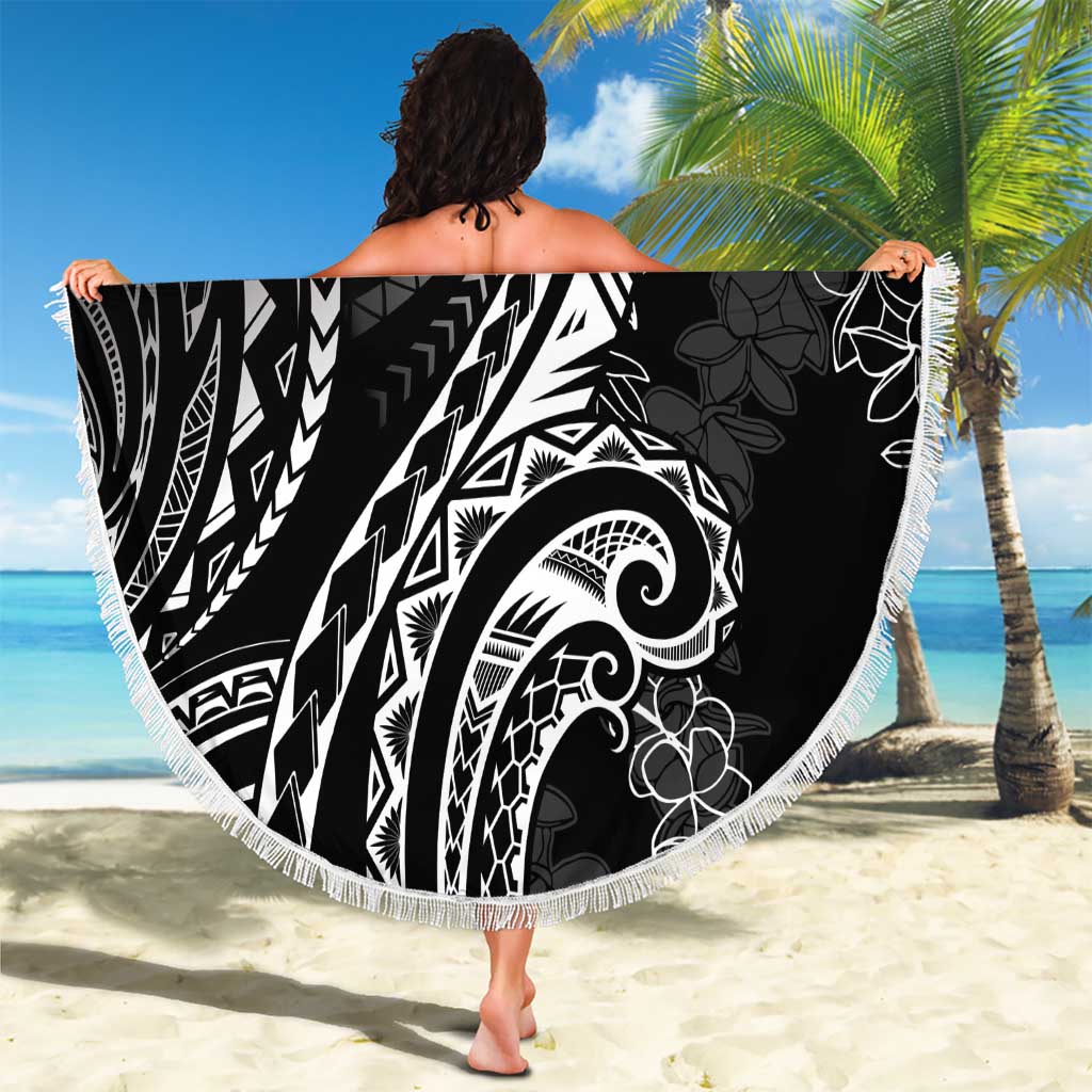 Polynesia Plumeria Lei Beach Blanket Black Curves Motif