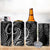 Polynesia Plumeria Lei 4 in 1 Can Cooler Tumbler Black Curves Motif