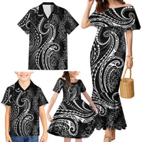 Polynesia Plumeria Lei Family Matching Mermaid Dress and Hawaiian Shirt Black Curves Motif LT7 - Polynesian Pride