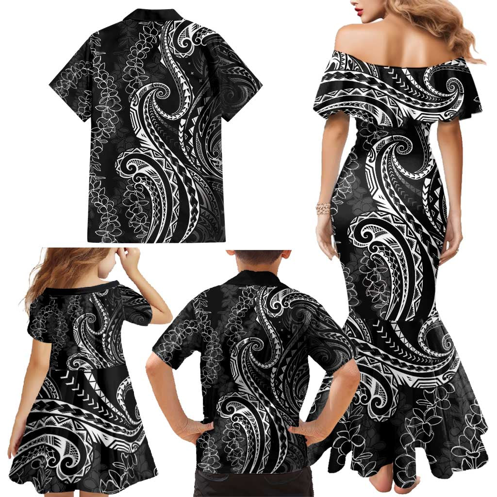 Polynesia Plumeria Lei Family Matching Mermaid Dress and Hawaiian Shirt Black Curves Motif LT7 - Polynesian Pride