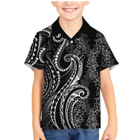 Polynesia Plumeria Lei Family Matching Mermaid Dress and Hawaiian Shirt Black Curves Motif LT7 Son's Shirt Black - Polynesian Pride