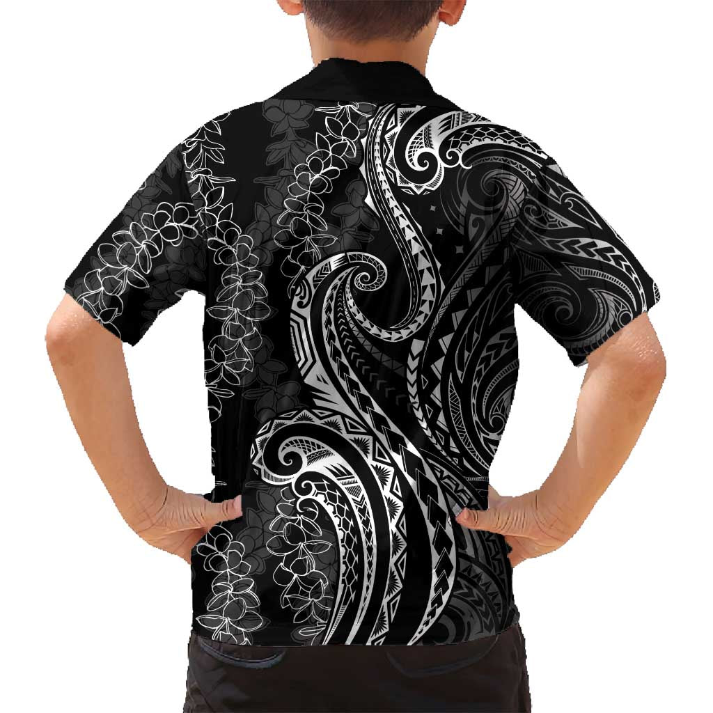 Polynesia Plumeria Lei Family Matching Off Shoulder Maxi Dress and Hawaiian Shirt Black Curves Motif LT7 - Polynesian Pride