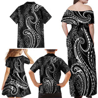 Polynesia Plumeria Lei Family Matching Off Shoulder Maxi Dress and Hawaiian Shirt Black Curves Motif LT7 - Polynesian Pride