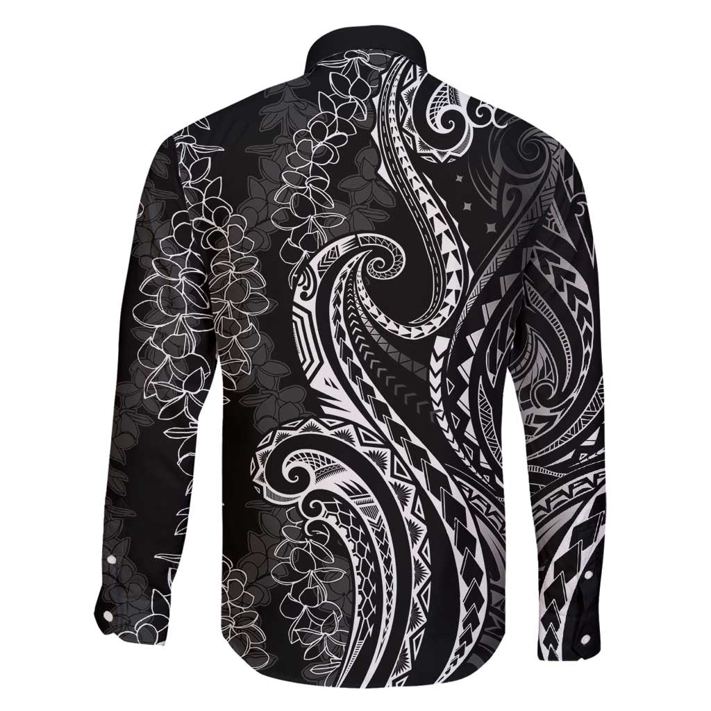 Polynesia Plumeria Lei Family Matching Off Shoulder Maxi Dress and Hawaiian Shirt Black Curves Motif LT7 - Polynesian Pride