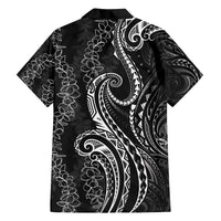 Polynesia Plumeria Lei Family Matching Off Shoulder Short Dress and Hawaiian Shirt Black Curves Motif