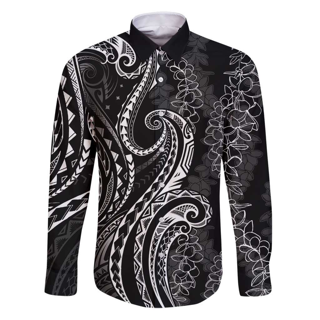 Polynesia Plumeria Lei Family Matching Puletasi and Hawaiian Shirt Black Curves Motif