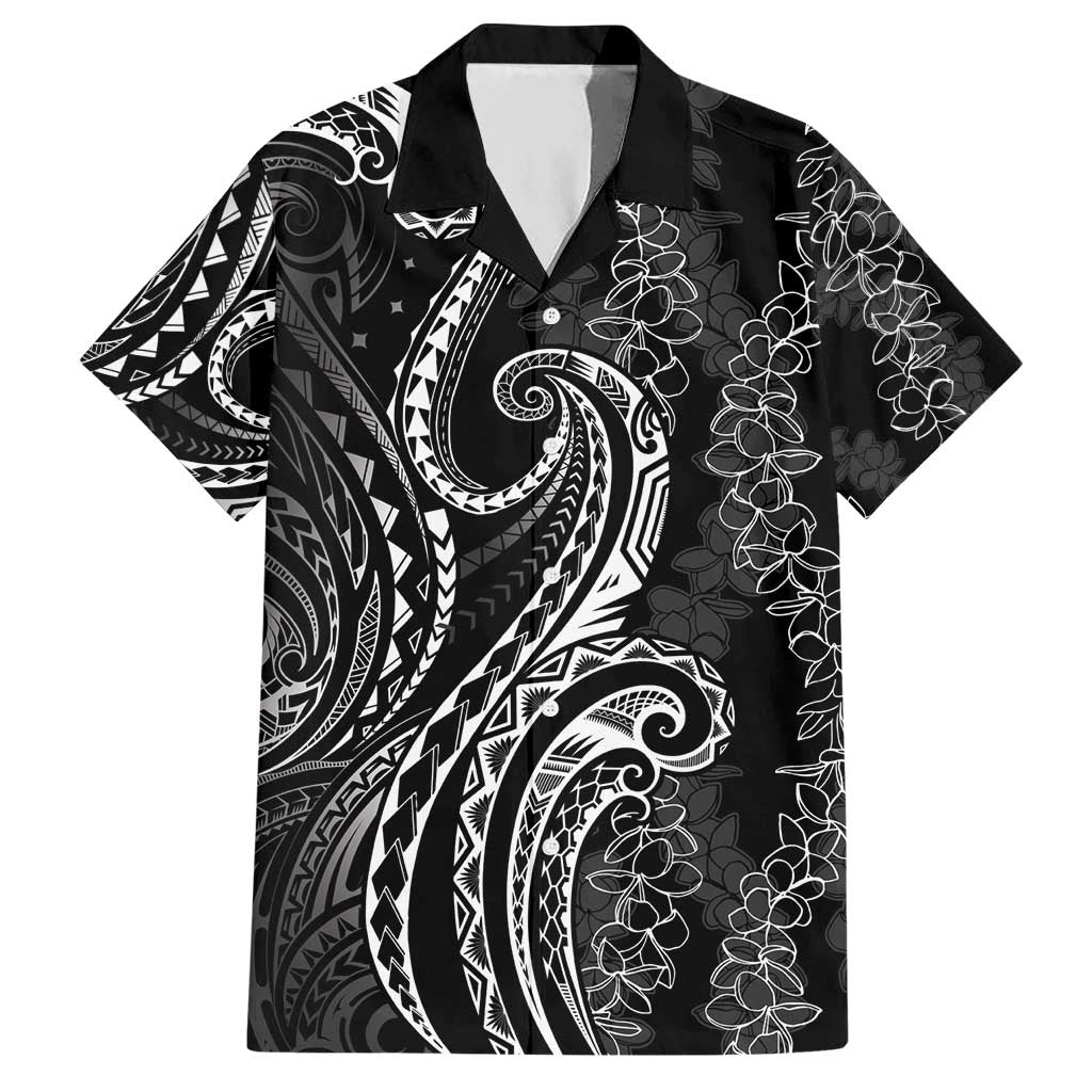 Polynesia Plumeria Lei Family Matching Short Sleeve Bodycon Dress and Hawaiian Shirt Black Curves Motif LT7 Dad's Shirt - Short Sleeve Black - Polynesian Pride