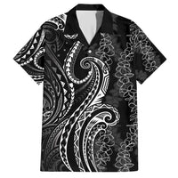 Polynesia Plumeria Lei Family Matching Short Sleeve Bodycon Dress and Hawaiian Shirt Black Curves Motif LT7 Dad's Shirt - Short Sleeve Black - Polynesian Pride