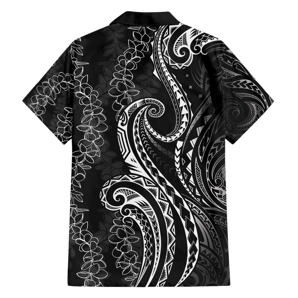 Polynesia Plumeria Lei Family Matching Short Sleeve Bodycon Dress and Hawaiian Shirt Black Curves Motif LT7 - Polynesian Pride