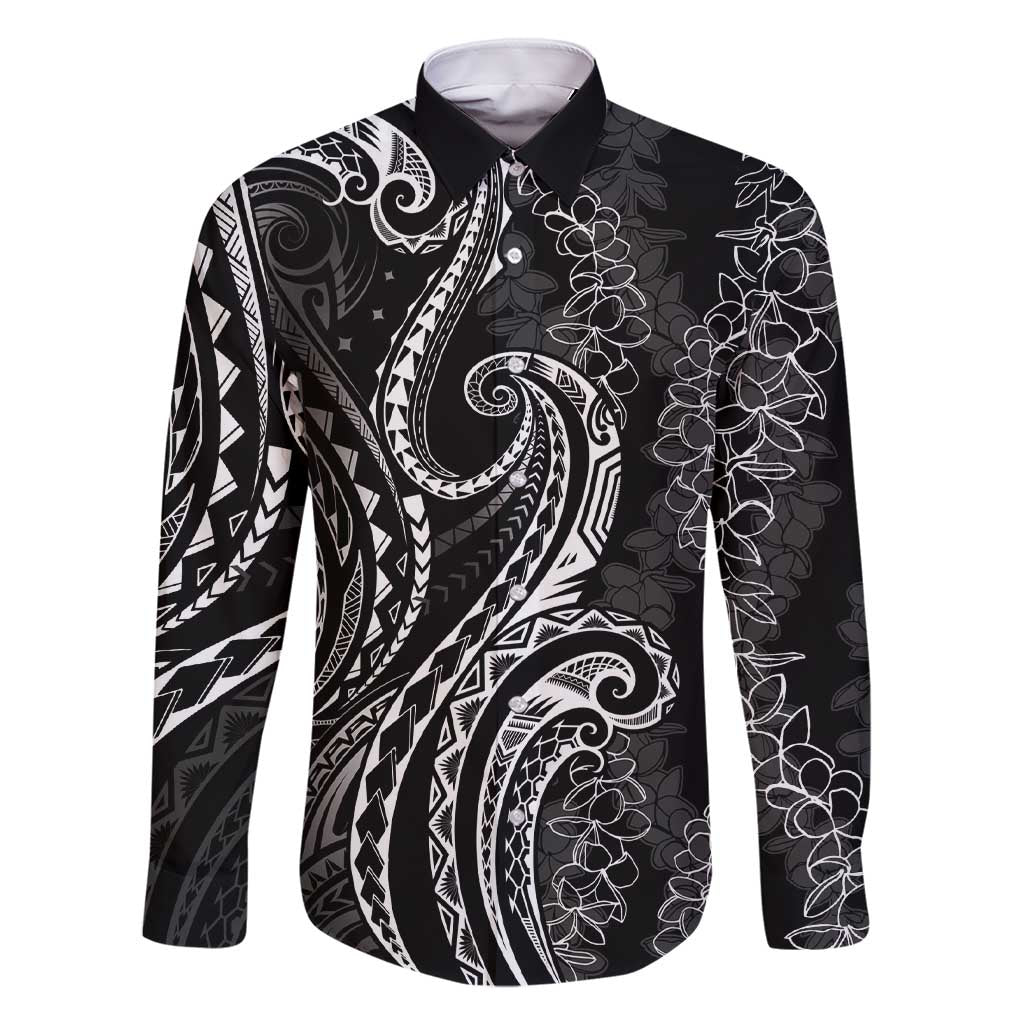 Polynesia Plumeria Lei Family Matching Short Sleeve Bodycon Dress and Hawaiian Shirt Black Curves Motif LT7 Dad's Shirt - Long Sleeve Black - Polynesian Pride