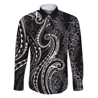Polynesia Plumeria Lei Family Matching Short Sleeve Bodycon Dress and Hawaiian Shirt Black Curves Motif LT7 Dad's Shirt - Long Sleeve Black - Polynesian Pride