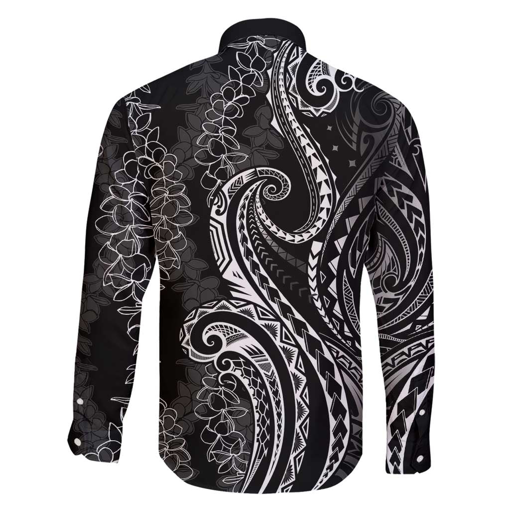 Polynesia Plumeria Lei Family Matching Short Sleeve Bodycon Dress and Hawaiian Shirt Black Curves Motif LT7 - Polynesian Pride