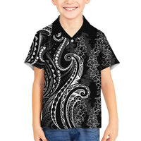 Polynesia Plumeria Lei Family Matching Short Sleeve Bodycon Dress and Hawaiian Shirt Black Curves Motif LT7 Son's Shirt Black - Polynesian Pride