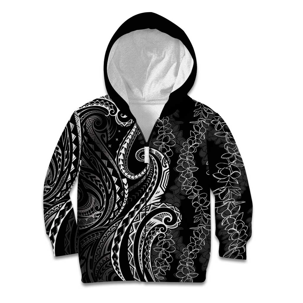 Polynesia Plumeria Lei Kid Hoodie Black Curves Motif