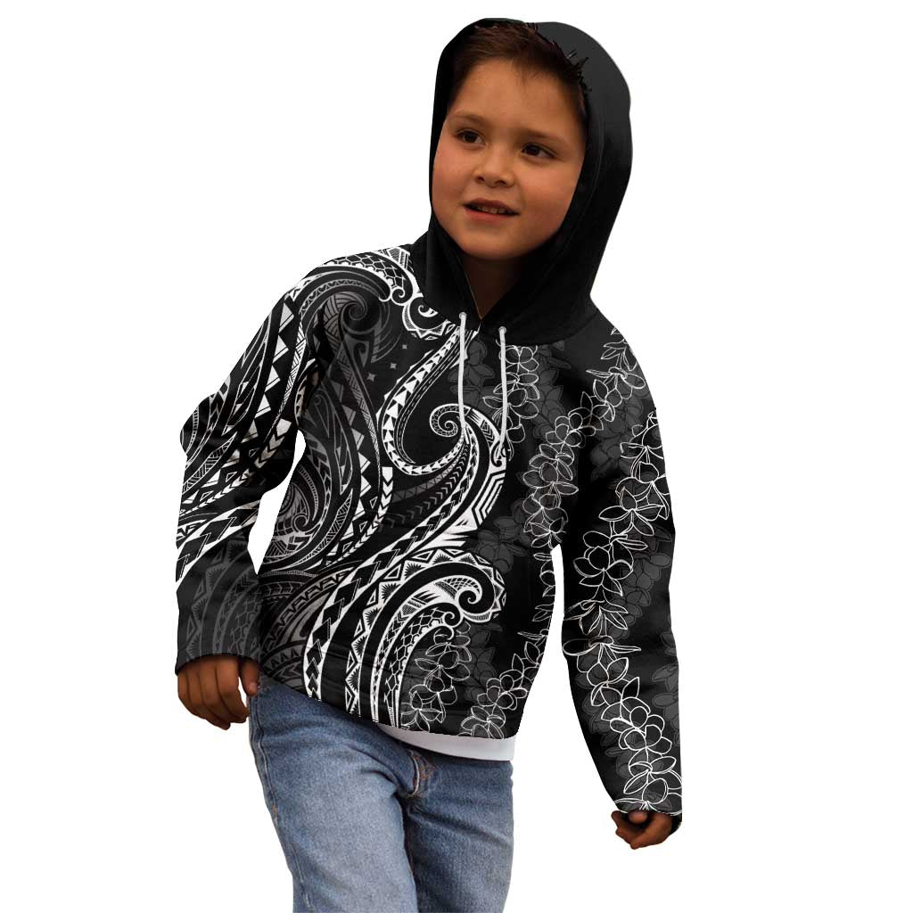 Polynesia Plumeria Lei Kid Hoodie Black Curves Motif