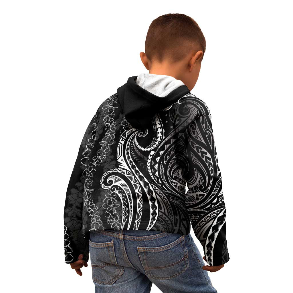 Polynesia Plumeria Lei Kid Hoodie Black Curves Motif