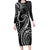 Polynesia Plumeria Lei Long Sleeve Bodycon Dress Black Curves Motif