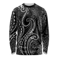 Polynesia Plumeria Lei Long Sleeve Shirt Black Curves Motif