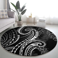 Polynesia Plumeria Lei Round Carpet Black Curves Motif