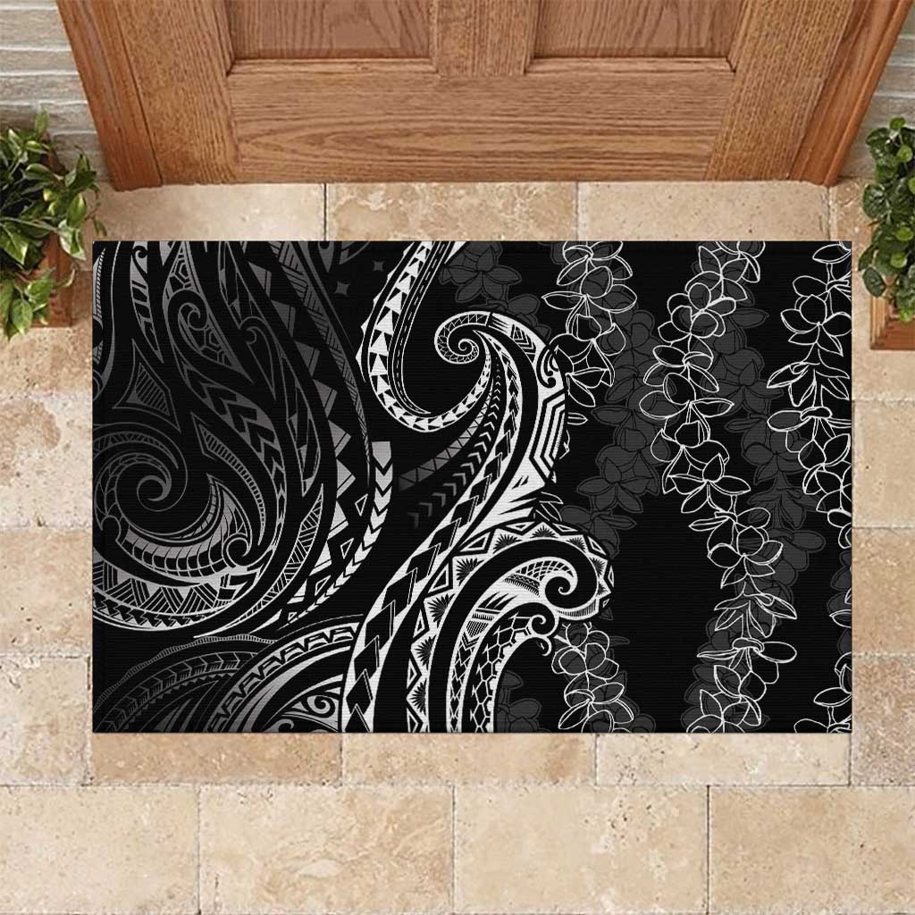 Polynesia Plumeria Lei Rubber Doormat Black Curves Motif